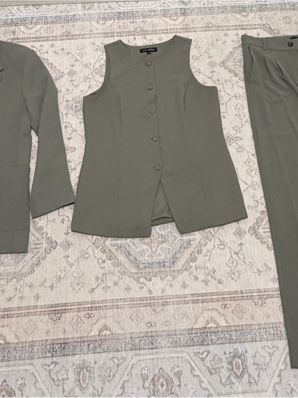 LOFT Versa Olive Green Button-Front Sleeveless Vest Suit